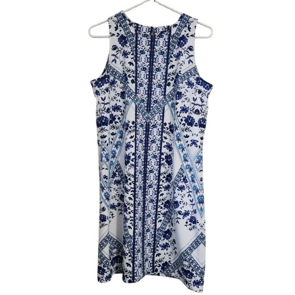 Banana Republic Blue White Floral Sleeveless Sheath Dress Size 10 D31